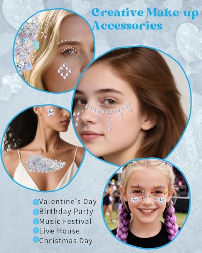 Face Glitter Gems Kit: 6 Glitter Gels & 4 Gem Sheets with Tools