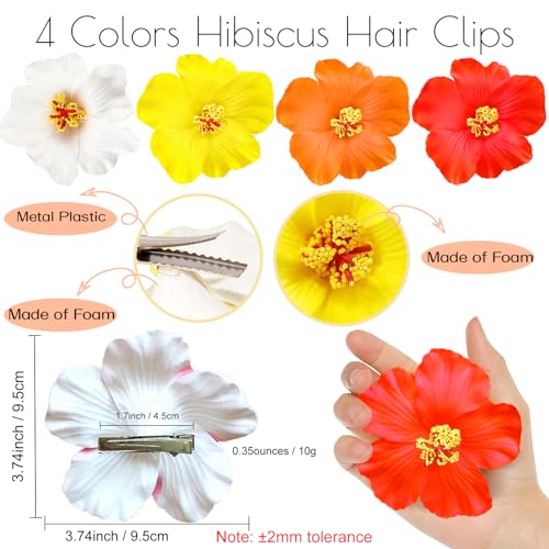 Hawaiian Flower Hair Clips Set - 4 Pack Plumeria Boho