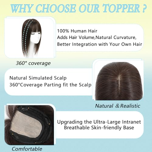 Human Hair Topper for Thinning Crown 16 inch Dark Brown