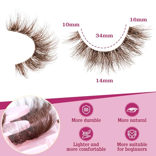 Brown False Eyelashes 6D Wispy Fluffy - 9 Pairs Pack