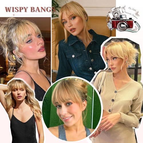 Lommel Clip-In Bangs Human Hair Wispy Curtain Fringe for Women, Natural Ash Blonde
