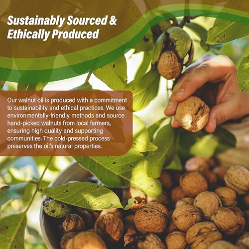 Walnut Oil 8 fl. oz. - Cold Pressed 100% Pure Natural - Skin, Body, Face, and Hair Growth Moisturizer. Great For Creams, Lotions, Lip balm and Soap Making.