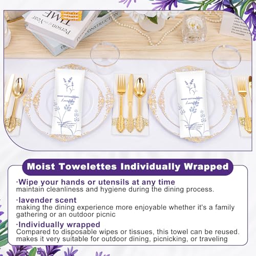 Moist Cotton Towel Bulk Moist Towelettes Individually Wrapped,White Towel Services,Refreshment Pre Moistened Towels for Dentist Travel Sport Party Hotel 50£¬Lavender