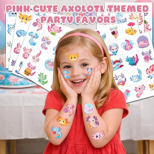 96 PCS Pink Axolotl Temporary Tattoos for Kids