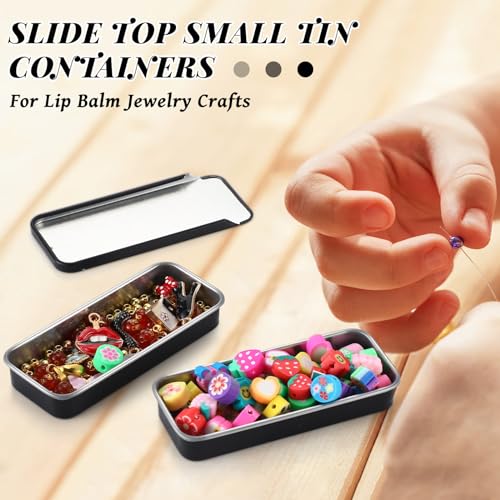 Norme 60pcs Slide Top Small Tins Containers Rectangular Cosmetics Metal Boxes Small Lip Balm Containers Metal Tins with Lids for Lip Balm Jewelry Crafts Pills(Black,1 oz)