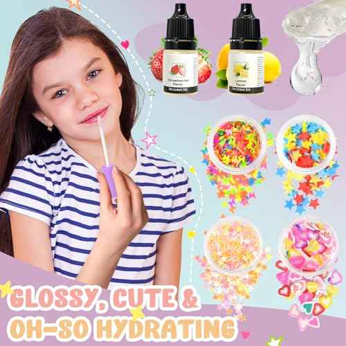 Jcoos Lip Gloss Making Kit, 66PCS DIY Lip Glosses Set to Make Your Own Lip Stick, Fun Craft Makeup Lipglosses, All-Inclusive Moisturizing Handmade Lip Glaze Supplies Set for Beginner Women Girls
