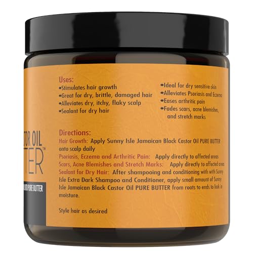 Sunny Isle Jamaican Black Castor Oil Pure Butter - Natural Moisturizing for Dry Skin & Hair - 4oz