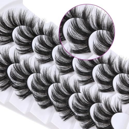 Losha Lashes Pack 7 Pairs Fluffy Faux Mink Eyelashes Soft Handmade False Eye Lashes for Dramatic Makeup
