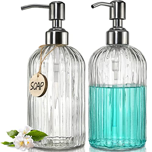 JASAI Glass Soap Dispenser 18oz Set of 2 - Stainless Steel Pump