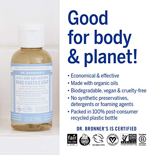 Dr. Bronner's Pure-Castile Liquid Soap, Baby Unscented, 2 oz