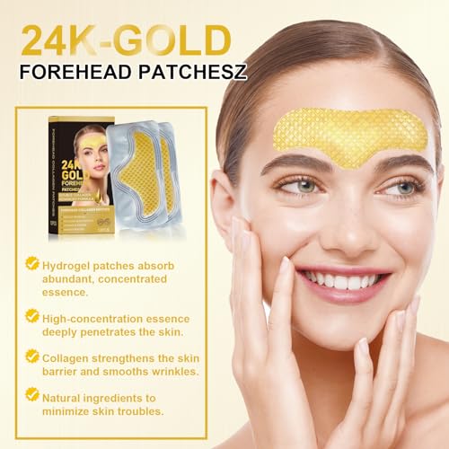 OAKSII 24K Gold Forehead Wrinkle Patches, 12PCS Collagen Anti Wrinkle Patches, Face Wrinkle Patches with Aloe Hyaluronic Acid for Forehead Wrinkles