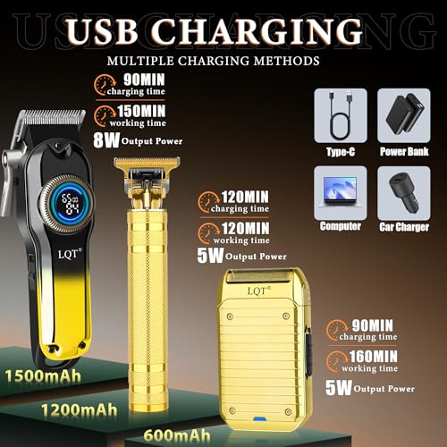 Professional Hair Clippers for Men, Professional Barber Clippers Razor and Trimmer Set, Gold Mens Cordless Hair Clipper for Him Father's Day Gift