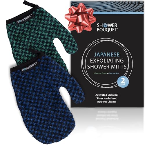 Shower Bouquet Exfoliating Mitt 2-Pack - Charcoal & Silver Ion