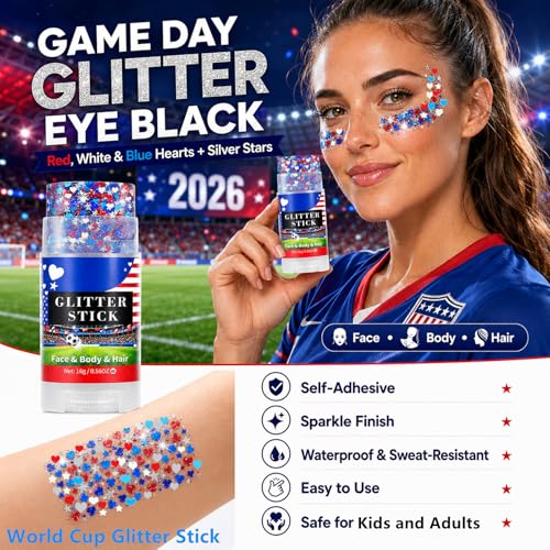 Go Ho Red White Blue Glitter Stick - Waterproof Face & Body Makeup