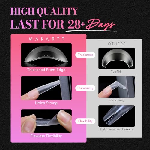 Makartt Extra Long Coffin Nail Tips with Built-In Guides - 240PCS, Dual Matte Finish, 15 Sizes, Easy Reshape for Almond, Square, Oval, Stiletto Styles, DIY & Salon
