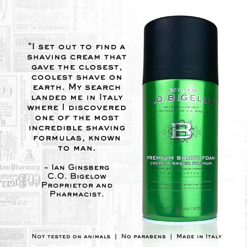 C.O. Bigelow Shaving Foam, 5.2 oz Mens Shaving Cream, Shave Foam for Men with Eucalyptus Oil for All Skin Types (Pack of 2)