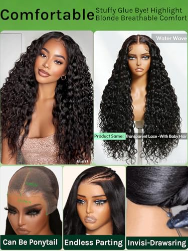 KLAIYI Water Wave 18in 13x4 Lace Frontal Glueless Wig with Baby Hair, 100% Human Hair, Pre Plucked, 30S Ready to Wear