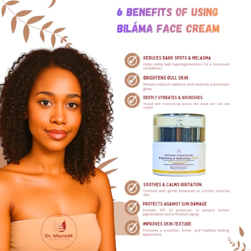 FACE CREAM BIL?MA Brightening & Hydrating Treatment Cream ? Melasma & Dark Spot Corrector with Azelaic Acid, Niacinamide & Glutathione ? SPF 30 ? 50 ml / 1.67 fl oz