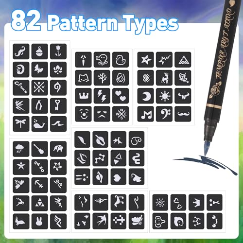 Temporary Tattoo Markers for Skin 15 Body Marker+ 82 Tattoo Stencils,Skin-Safe & Cosmetic Quality,Birthday Gift Ideas