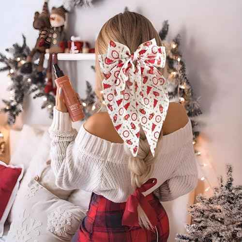Christmas Silky Satin Hair Bows for Women,Big Ribbon Bow Hair Clips for Girls, Oversized Long Tail Hair Barrettes Cute Hair Accessories