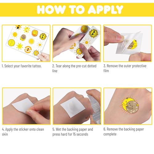 96 PCS Yellow Sun Pre-Cut Birthday Party Decorations Favors Supplies Gold Hippie Sun Smile You Are My Sunshine Decor Temporary Tattoos Stickers for Girls Boys Cute Gifts School Prizes Rewards
