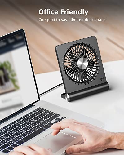 Koonie USB Fan, Strong Wind Ultra Quiet Small Desk Fan 220° Tilt Folding 3 Speeds Adjustable USB-C Corded Powered Personal Fan for Home Office Desktop Black