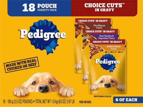 PEDIGREE CHOICE CUTS in Gravy Adult Soft Wet Meaty Dog Food Variety Pack, (18) 3.5 oz. Pouches