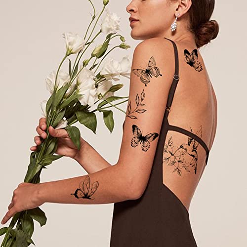 Tazimi Black Butterfly Temporary Tattoos for Women (6 Sheets)