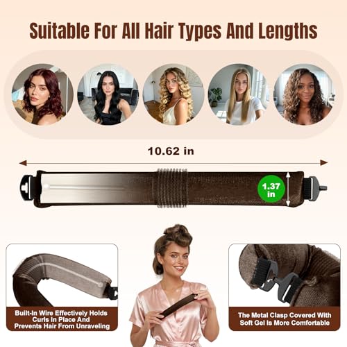 Satin Heatless Hair Curlers Overnight - 3 Pcs Soft Flexi Rods with Gel Hooks