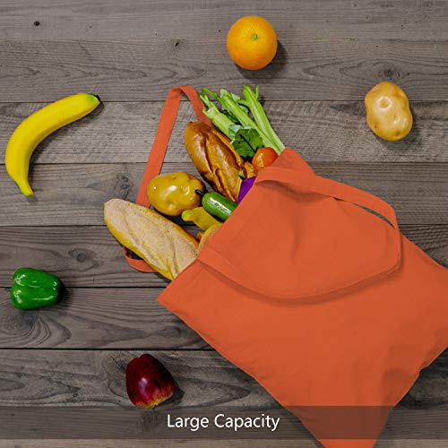 TOPDesign 6-Pack Economical 16"x15" Orange Cotton Tote Bag, Lightweight Medium Reusable Grocery Shopping Cloth Bags, Suitable for