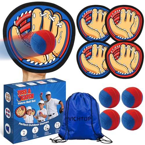 Sticky Toss and Catch Ball Game Set - 4 Paddles & Balls