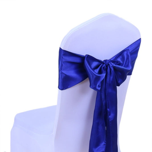 SINSSOWL 50 Royal Blue Chair Sashes Satin Chair Bows for Wedding Birthday Party Fiesta Restaurant Decor - 7x108 Inches Chair Ribbons Ties Fitted Banquets Folding Chairs Decorations