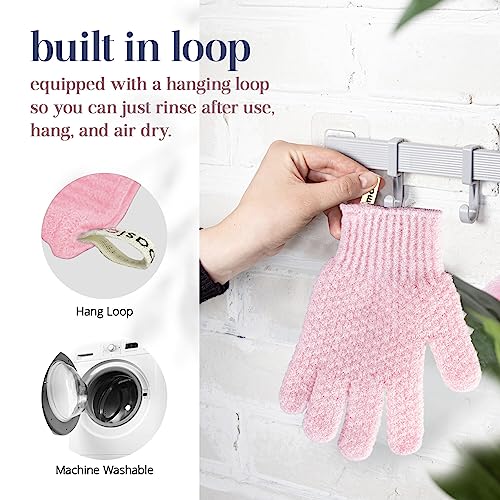 MainBasics Deep Exfoliating Bath Gloves - Heavy-Textured Body Scrub (Pink)