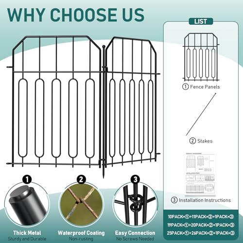 Goovilla 10ft Rustproof Metal Garden Fence Panels for Animals