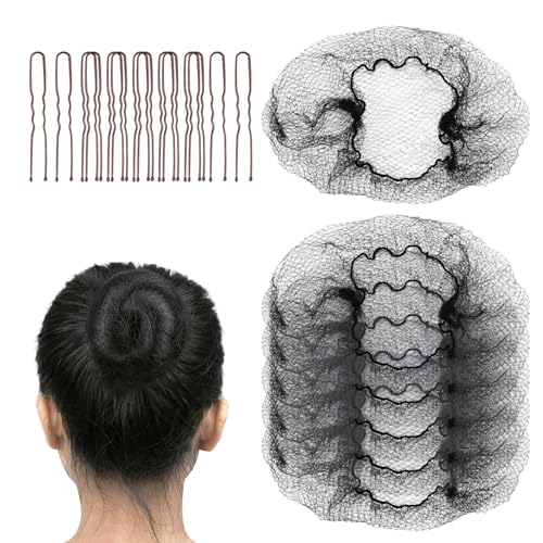 FVOLREM Black Hair Net Set - 20 Inch Invisible Nets & 40 U Pins for Hair Styling