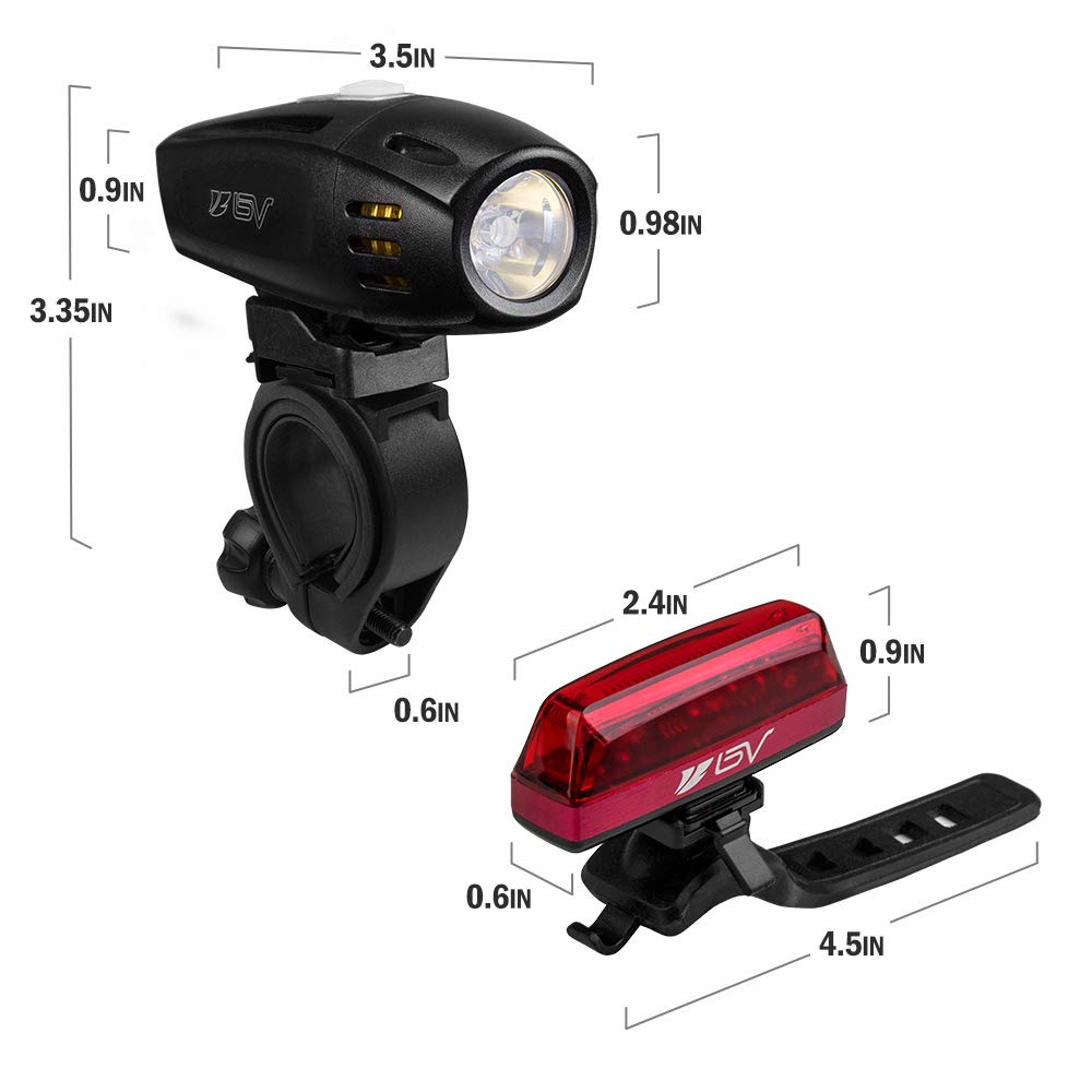 BV Super Bright Bike Light Set USB Rechargeable - Headlight & Taillight, Waterproof IP44 Bicycle Light, 3 Light Modes Including Flash Mode for Safety, Easy to Install and Fits All Bicycles