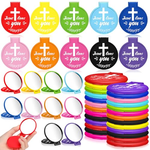 Yerliker 80 Pcs Valentines Christian Mini Compact Mirrors Bulk Jesus Loves You Cute Pocket Mirrors for Purses Inspirational Religious Gifts for Women Girls Coworkers Friends Employee