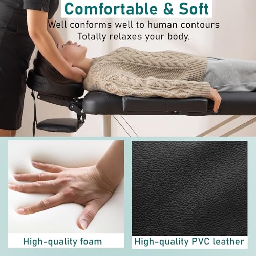 24" Black Portable Massage Bed - Foldable & Adjustable Aluminium Frame, 2 Fold Version