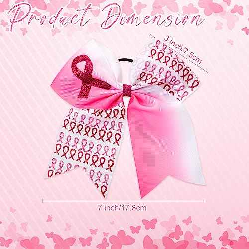 Retrowavy 18 Pcs 7 Inch Breast Cancer Awareness Cheer Bows Pink Ribbon Hair Bows Accessories Hair Tie Ponytail Holder Elastic Band for Teens Women Cheerleader Public Charity(Ribbon)