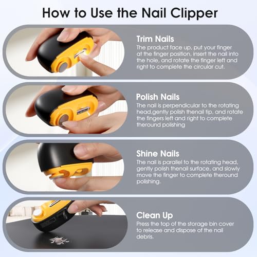 Electric Nail Clipper - 2 in 1 Smart Electric Nail Clippers for Seniors, Adults, Baby, Children, Polishing Clipper with LED Light, 2 Adjustable Speeds, USB Rechargeable Electric Nail Trimmer (Black)