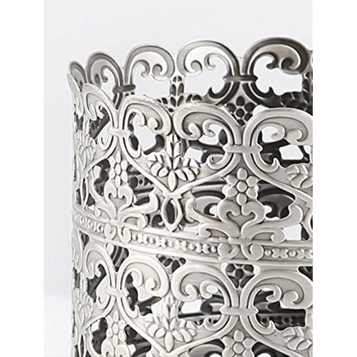 Heart Patterned Vintage Hairbrush Holder Antique Make up Brush Holder Makeup Vanity Organizer (Tin (Matt Gray), Large)