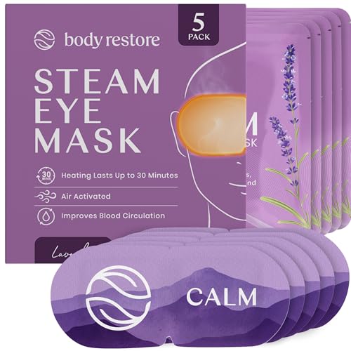 Body Restore Heated Eye Mask for Dry Eyes 5 Pack - Self Heating Warm Compress, Christmas Stocking Stuffers, White Elephant, Birthday Gifts for Women, Men, Stye Eye Treatment, Relaxation - Lavender