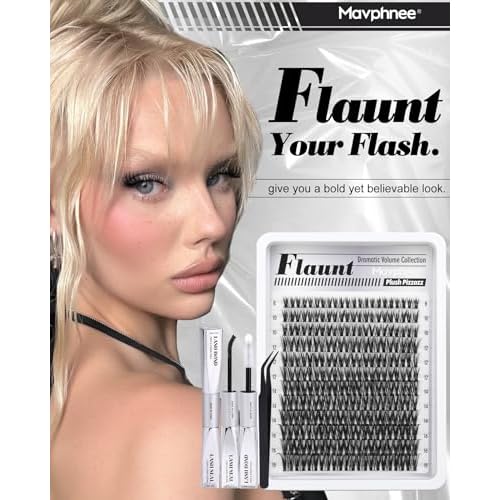 Flaunt Lash Clusters Kit Wispy Cluster Eyelash Extensions Kit CD-Curly Natural Individual Lashes DIY Lash Extension Kit 132Pcs Flora Cluster Lashes with Bond and Seal and Tweezers by Mavphnee (8-18MM)