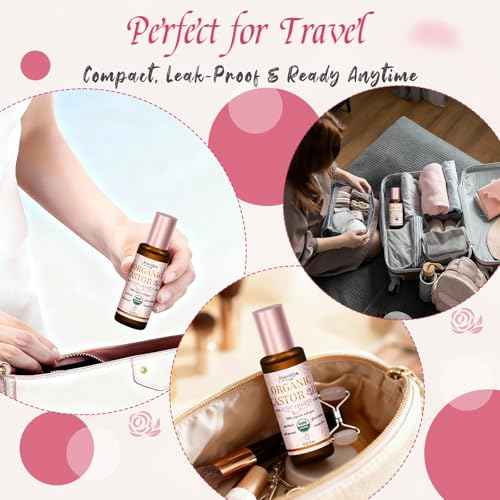 Organic Castor Oil with Real Rose Quartz Roll-On, 2 Pack for Face & Eyes ? Lash & Brow Growth, Under Eye Care, Skin Moisturizing, Cold-Pressed, Hexane-Free, Beauty Self-Care Gifts for Women