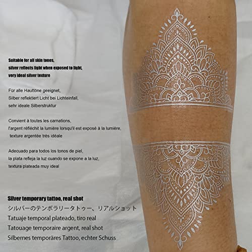 Silver Metallic Temporary Tattoos - 21 Large Patterns