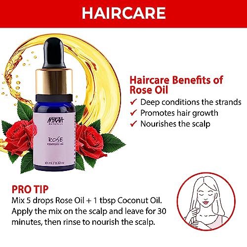Nykaa Naturals Essential Oil - Unclogs Your Pores, Tones and Soothes Skin - Rehydrates Damaged Tresses and Promotes Hair Growth - Perfect for Relaxation and Rejuvenation - Rose - 0.33 oz
