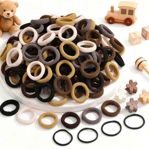 360PCS Soft Cotton Hair Ties for Toddlers & Baby - No Damage Elastics Seamless Ponytail Holders for Little Girls Daily Hair Accessories, Neutral Colors