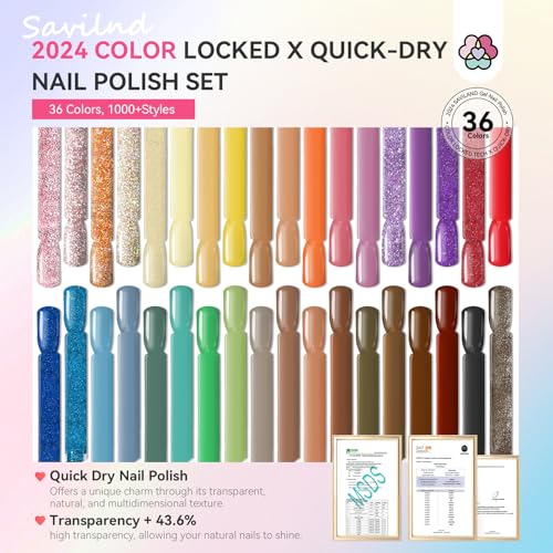 SAVILAND 42PCS Gel Nail Polish Kit: 32 Colors Fall Gel Polish Set Brown Black Glitter Soak Off U V Gel Polish with PH Bond Base Top Matte & Glossy Polish Coat Manicure Kit for Salon Women