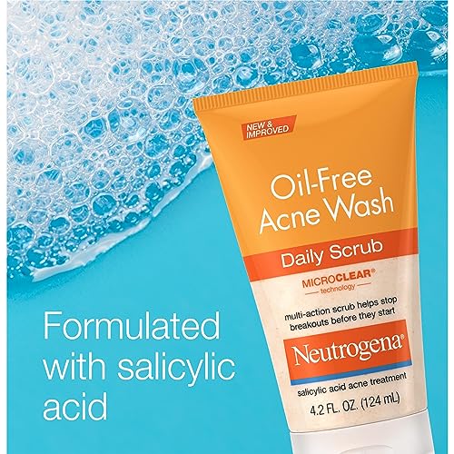 Neutrogena Oil-Free Acne Face Scrub, 2% Salicylic Acid Acne Treatment, Daily Face Wash to help Prevent Breakouts, Exfoliating Facial Cleanser for Acne-Prone Skin, Twin Pack, 2 x 4.2 fl. oz