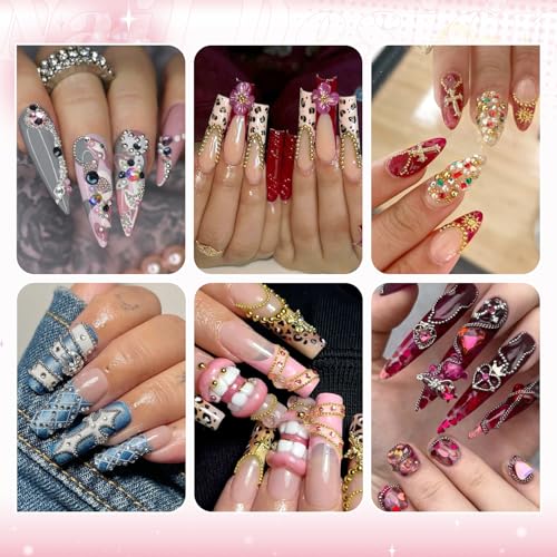 BELLEBOOST Gold & Silver Caviar Nail Beads Set with Chains - 3D Art Charms